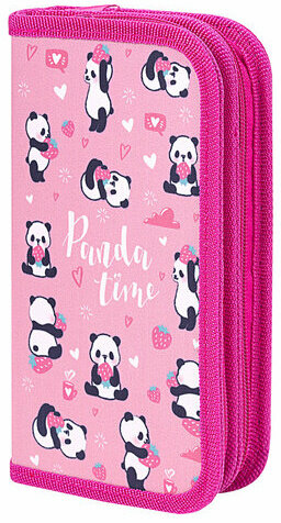 Пенал ЮНЛАНДИЯ, 2 отделения, полиэстер, 19х11 см, "Pandamania", 271540