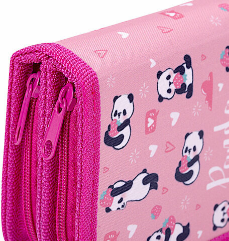 Пенал ЮНЛАНДИЯ, 2 отделения, полиэстер, 19х11 см, "Pandamania", 271540