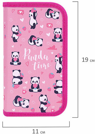 Пенал ЮНЛАНДИЯ, 2 отделения, полиэстер, 19х11 см, "Pandamania", 271540