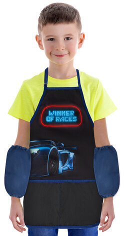 Фартук с нарукавниками для уроков труда BRAUBERG KIDS, 45x54 см, 2 кармана, "Winner of races", 271640