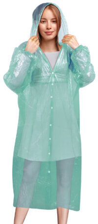 Дождевик-плащ зеленый на кнопках полиэтиленовый, универсальный размер 120х80 см, SHAMAANI (ШАМААНИ), 610930