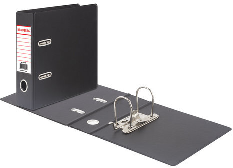 Папка-регистратор МАЛЫЙ ФОРМАТ (148х210 мм), А5, 70 мм, ВЕРТИКАЛЬНАЯ, двухстороннее покрытие, ПВХ, черная, BRAUBERG, 223188