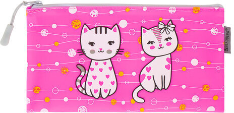 Пенал-конверт BRAUBERG, мягкий, водонепроницаемая молния, формат А6, "Kittens", 22х12 см, 229258