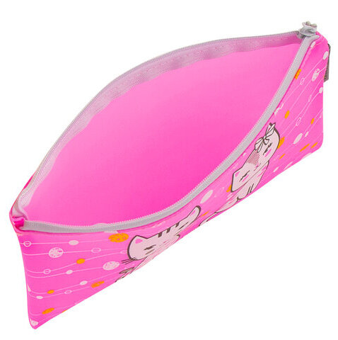 Пенал-конверт BRAUBERG, мягкий, водонепроницаемая молния, формат А6, "Kittens", 22х12 см, 229258