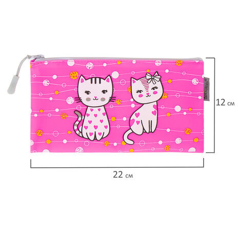 Пенал-конверт BRAUBERG, мягкий, водонепроницаемая молния, формат А6, "Kittens", 22х12 см, 229258
