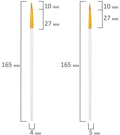 Кисти набор 10 шт., синтетика, белые, № 2/0-8 (Круглые; Овальные; Плоские; Лайнеры), WBZ, 201087