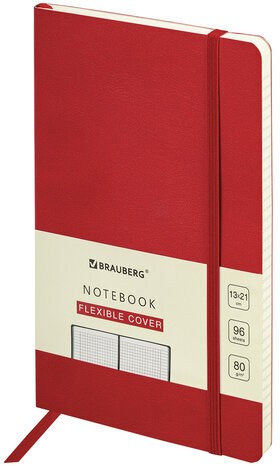 Блокнот А5 (130х210 мм), BRAUBERG ULTRA, под кожу, 80 г/м2, 96 л., клетка, красный, 113006