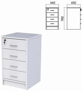 Тумба приставная "Арго", 440х450х760 мм, 4 ящика, замок, серый (КОМПЛЕКТ)