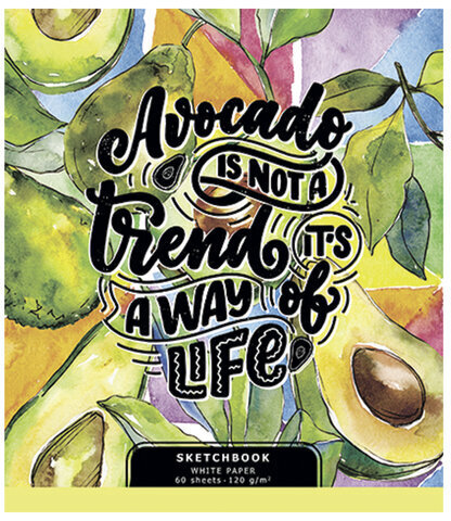 Скетчбук, белая бумага 120 г/м2, 170х195 мм, 60 л., гребень, SoftTouch, выборочный лак, "Авокадо", 97750
