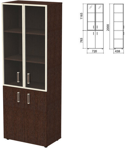Шкаф закрытый со стеклом в алюминиевой рамке "Приоритет" 720х438х2000 мм, 4 полки, венге (КОМПЛЕКТ)