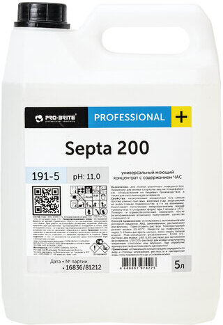 Средство моющее c дезинфицирующим эффектом 5 л PRO-BRITE SEPTA 200, концентрат, 191-5