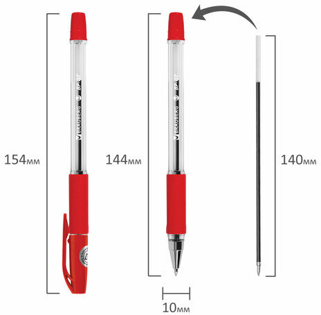 Ручка шариковая BRAUBERG "BP-GT", КРАСНАЯ, корпус прозрачный, евронаконечник 0,7 мм, линия письма 0,35 мм, 144007