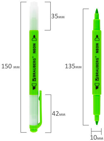 Набор текстовыделителей двусторонних 6 НЕОНОВЫХ ЦВЕТОВ, BRAUBERG "TWIN NEON", линия 1-5 мм, 152517