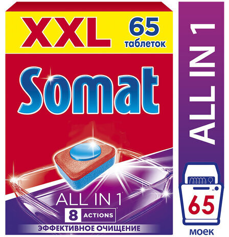 Таблетки для посудомоечных машин 65 шт. SOMAT "All-in-1", 2489254