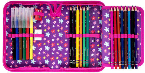 Пенал BRAUBERG с наполнением, 1 отделение, 1 откидная планка, 24 предмета, полиэстер, 21х14 см, "Charming kitten", 270722