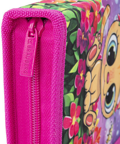 Пенал BRAUBERG с наполнением, 1 отделение, 1 откидная планка, 24 предмета, полиэстер, 21х14 см, "Charming kitten", 270722