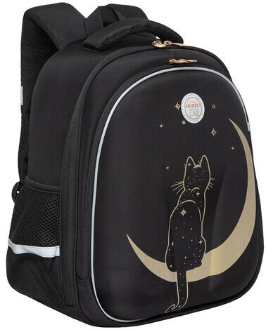 Ранец GRIZZLY анатомическая спинка, c брелоком, для девочек, "NIGHT CAT", 36х28х20 см, RAz-286-1/1