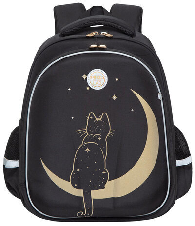 Ранец GRIZZLY анатомическая спинка, c брелоком, для девочек, "NIGHT CAT", 36х28х20 см, RAz-286-1/1