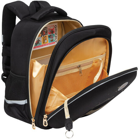 Ранец GRIZZLY анатомическая спинка, c брелоком, для девочек, "NIGHT CAT", 36х28х20 см, RAz-286-1/1