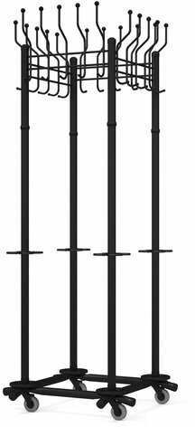 Вешалка на колесах на 20 крючков с держателем для зонтов "Гардикс-4К", металл, черная