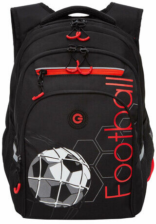 Рюкзак GRIZZLY школьный, анатомическая спинка, 2 отделения, для мальчиков, FOOTBALL, 38х26х20 см, RB-350-1/1