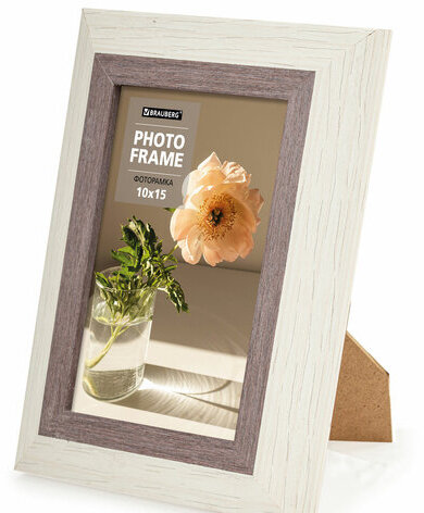 Рамка 10х15 см небьющаяся, багет 30 мм, пластик, BRAUBERG "Lambert", слоновая кость/капучино, 391249