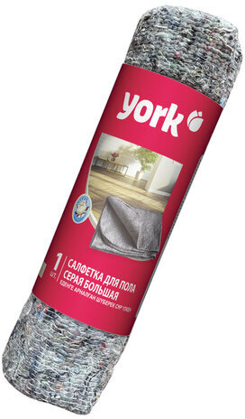 Тряпка для мытья пола 60х75 см, плотность 260 г/м2, ХПП, серая в рулоне, YORK, 22310