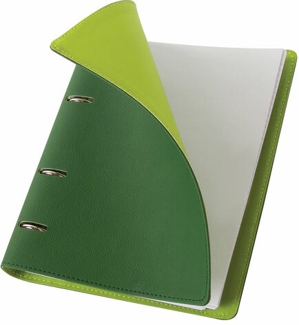 Тетрадь на кольцах А5 (180х220 мм), 120 листов, под кожу, BRAUBERG "Joy", зелёный/светло-зелёный, 129991