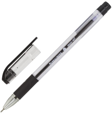 Ручка шариковая масляная с грипом BRAUBERG "Max-Oil", ЧЕРНАЯ, игольчатый узел 0,7 мм, линия письма 0,35 мм, 142142