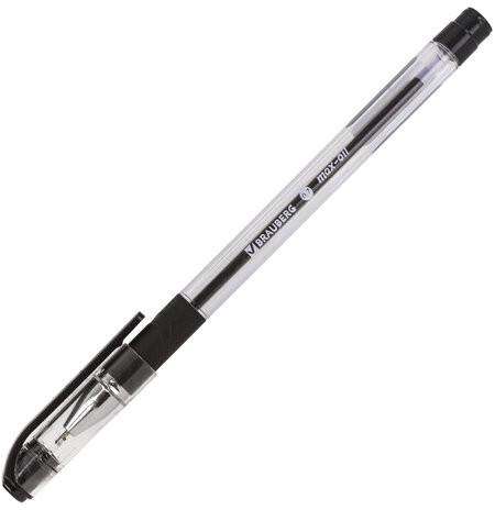 Ручка шариковая масляная с грипом BRAUBERG "Max-Oil", ЧЕРНАЯ, игольчатый узел 0,7 мм, линия письма 0,35 мм, 142142