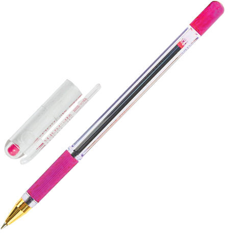 Ручка шариковая масляная с грипом MUNHWA "MC Gold", РОЗОВАЯ, корпус прозрачный, узел 0,5 мм, линия письма 0,3 мм, BMC-10