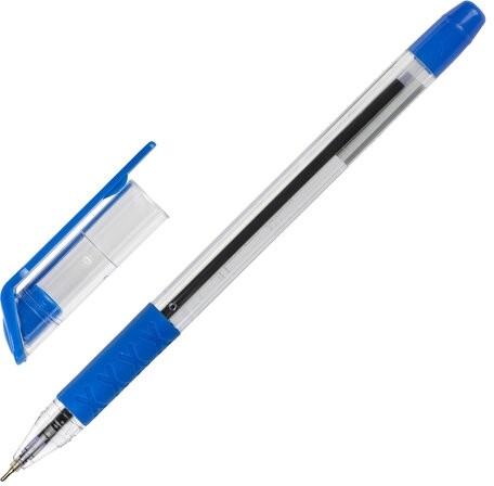 Ручка шариковая масляная с грипом STAFF "OBP-279", СИНЯЯ, игольчатый узел 0,7 мм, линия письма 0,35 мм, 142988