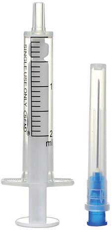 Шприц 2-х компонентный SFM, 2 мл, КОМПЛЕКТ 100 шт., в коробке, игла 0,6х30 мм - 23G, 534270