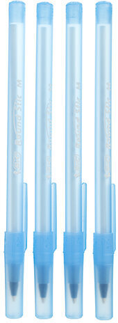 Ручки шариковые BIC "Round Stic", НАБОР 4 шт., СИНИЕ, узел 1 мм, линия письма 0,32 мм, пакет, 944176