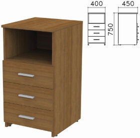 Тумба приставная &quot;Канц&quot;, 400х450х750 мм, 3 ящика, полка, цвет орех пирамидальный, ТК31.9