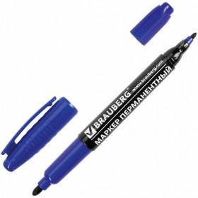 Маркер перманентный (нестираемый) BRAUBERG двусторонний, СИНИЙ, круглый наконечник, 2-4 мм, 150837