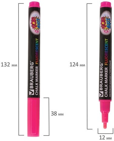 Маркер меловой "POP-ART" РОЗОВЫЙ, 3,5 мм, стираемый, для гладких поверхностей, BRAUBERG, 151522