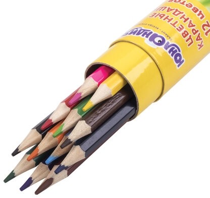 Карандаши цветные ЮНЛАНДИЯ "МИР ЖИВОТНЫХ", 12 цветов, классические в тубусе с точилкой, 181374