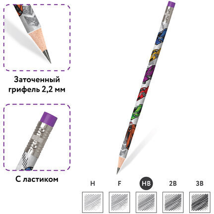 Карандаш чернографитный ЮНЛАНДИЯ "МАШИНКИ", 1 шт., HB, с ластиком, корпус с печатью, 181781