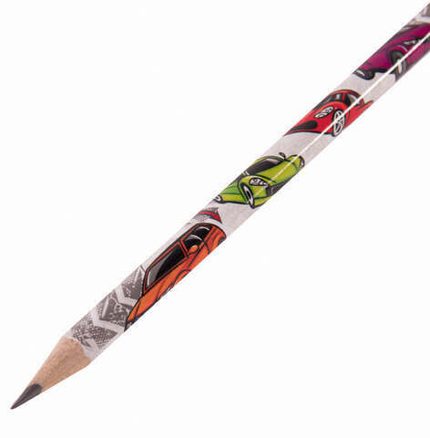 Карандаш чернографитный ЮНЛАНДИЯ "МАШИНКИ", 1 шт., HB, с ластиком, корпус с печатью, 181781