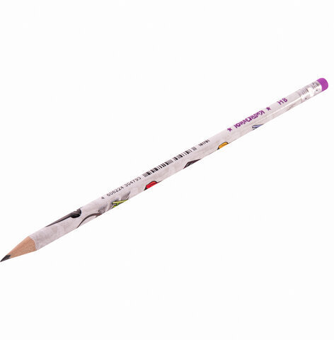 Карандаш чернографитный ЮНЛАНДИЯ "МАШИНКИ", 1 шт., HB, с ластиком, корпус с печатью, 181781