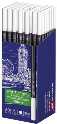Карандаш БЕЛЫЙ художественный мягкий, 1 штука, грифель 3,3 мм, BRAUBERG ART CLASSIC, 181921