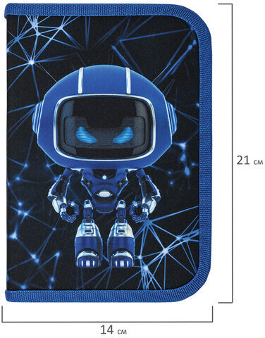 Пенал BRAUBERG, 1 отделение, полиэстер, 21х14 см, "Evil robot", 272328