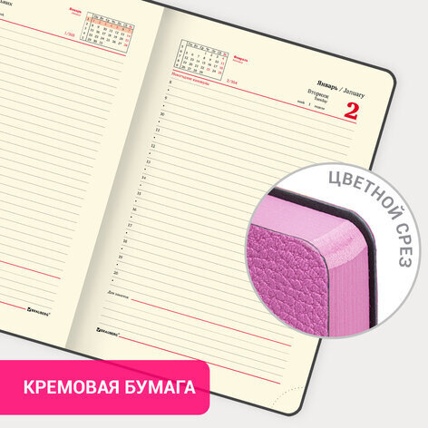 Ежедневник датированный 2024 А5 138x213 мм BRAUBERG "Stylish", под кожу, гибкий, розовый, 114891