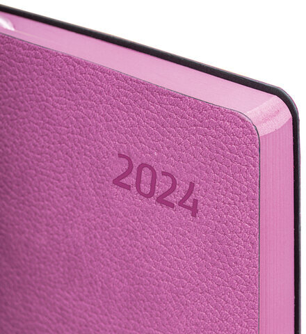Ежедневник датированный 2024 А5 138x213 мм BRAUBERG "Stylish", под кожу, гибкий, розовый, 114891