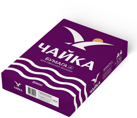 Бумага офисная А4, 80 г/м2, 500 л., марка А, ЧАЙКА, Россия, 162% (CIE)