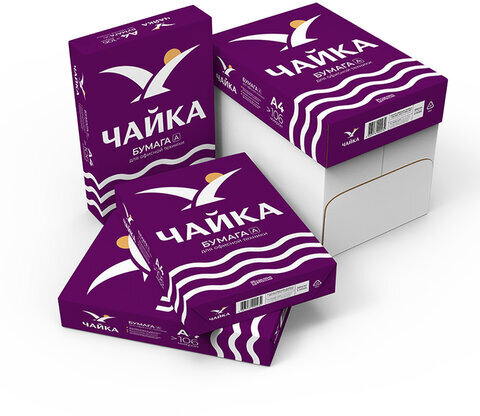 Бумага офисная А4, 80 г/м2, 500 л., марка А, ЧАЙКА, Россия, 162% (CIE)