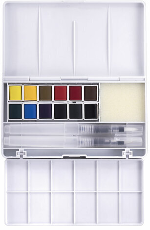 Акварель художественная кюветы НАБОР 12 цветов по 3,5 г, пластиковый кейс, BRAUBERG ART CLASSIC, 191768