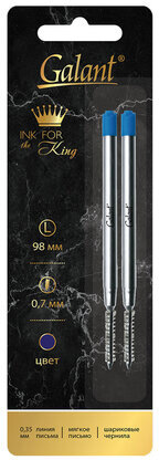 Стержень шариковый тип PARKER, СИНИЕ, КОМПЛЕКТ 2 ШТ., пишущий узел 0,7 мм, блистер, GALANT, 170387