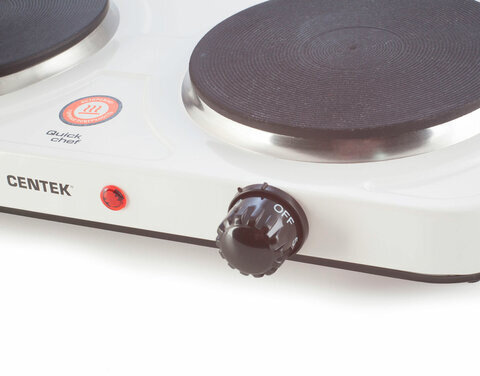 Настольная электрическая плита CENTEK CT-1507, 2000 Вт, 2 конфорки, 5 режимов нагрева, белая